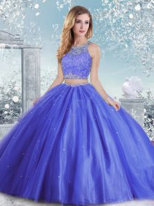 Unique Tulle Sleeveless Floor Length Ball Gown Prom Dress and Beading and Sequins