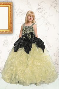 Perfect Champagne Lace Up Straps Beading and Pick Ups Little Girls Pageant Dress Wholesale Organza Sleeveless