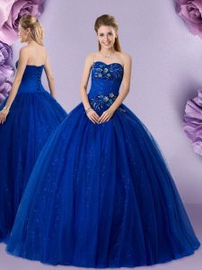 Captivating Royal Blue Quinceanera Dress Military Ball and Sweet 16 and Quinceanera with Beading and Appliques Sweetheart Sleeveless Lace Up