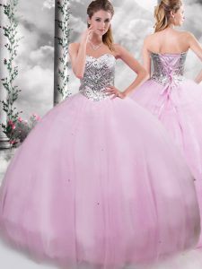 Fantastic Lilac Sleeveless Tulle Brush Train Lace Up Quinceanera Dresses for Military Ball and Sweet 16 and Quinceanera
