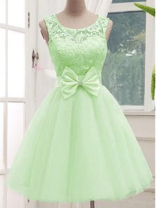Fantastic Yellow Green Scoop Neckline Lace and Bowknot Vestidos de Damas Sleeveless Lace Up