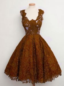 Affordable Brown Sleeveless Lace Lace Up Court Dresses for Sweet 16 for Prom and Party and Wedding Party