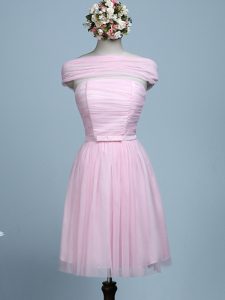Superior Mini Length Baby Pink Quinceanera Court of Honor Dress Tulle Sleeveless Belt
