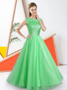 High Quality Green Quinceanera Dama Dress Prom and Party with Beading and Lace Bateau Sleeveless Backless