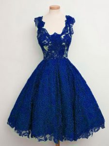 Royal Blue Lace Lace Up Straps Sleeveless Knee Length Quinceanera Court Dresses Lace