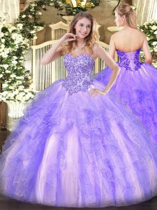 Fine Sleeveless Appliques and Ruffles Lace Up Quinceanera Dress