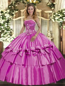 Sexy Lilac Lace Up Strapless Beading and Ruffled Layers Quinceanera Dresses Organza and Taffeta Sleeveless