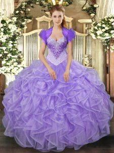 Custom Designed Ball Gowns Quince Ball Gowns Lavender Sweetheart Organza Sleeveless Floor Length Lace Up