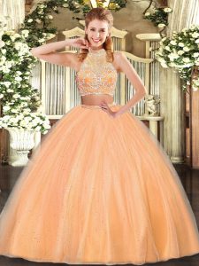 Luxurious Tulle Sleeveless Floor Length Quinceanera Gown and Beading