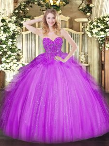 Decent Ball Gowns Ball Gown Prom Dress Lavender Sweetheart Tulle Sleeveless Floor Length Lace Up