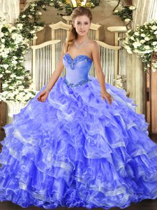 Traditional Blue Sleeveless Organza Lace Up Sweet 16 Dress for Military Ball and Sweet 16 and Quinceanera