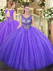 Most Popular Lavender Lace Up Quinceanera Dresses Beading Sleeveless Floor Length