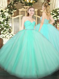 Stunning Apple Green Sleeveless Floor Length Beading and Lace Zipper Quinceanera Dress