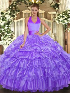Halter Top Sleeveless Organza 15th Birthday Dress Ruffled Layers and Pick Ups Lace Up