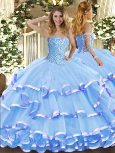 Vintage Floor Length Ball Gowns Sleeveless Aqua Blue Ball Gown Prom Dress Lace Up