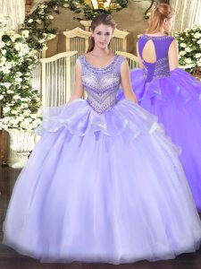 Colorful Lavender Scoop Neckline Beading Ball Gown Prom Dress Sleeveless Lace Up