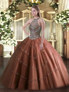 Sexy Tulle Sleeveless Floor Length Quinceanera Dresses and Beading