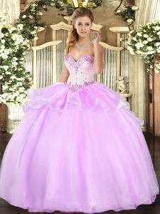 Fashionable Organza Sweetheart Sleeveless Lace Up Beading Quinceanera Gowns in Lilac