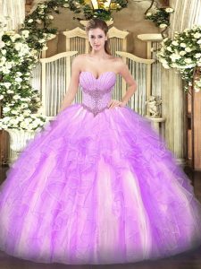 Lilac Sleeveless Beading and Ruffles Floor Length Ball Gown Prom Dress