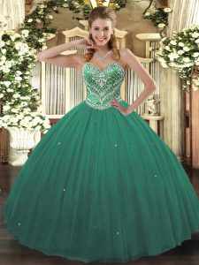 Dazzling Ball Gowns Quince Ball Gowns Turquoise Sweetheart Tulle Sleeveless Floor Length Lace Up