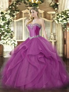 Free and Easy Floor Length Fuchsia 15 Quinceanera Dress Sweetheart Sleeveless Lace Up