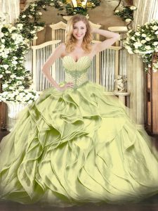 Deluxe Olive Green Sweetheart Lace Up Beading and Ruffles 15 Quinceanera Dress Sleeveless