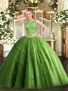 Captivating Scoop Sleeveless Tulle Military Ball Dresses For Women Beading and Appliques Lace Up