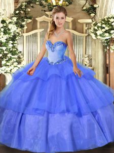 Sweetheart Sleeveless Lace Up Military Ball Dresses For Women Blue Tulle
