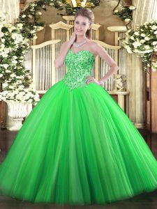 Cute Appliques Quinceanera Gown Green Lace Up Sleeveless Floor Length