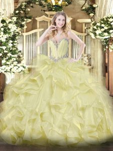 Ball Gowns 15 Quinceanera Dress Yellow Sweetheart Organza Sleeveless Floor Length Lace Up