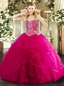 Floor Length Ball Gowns Sleeveless Hot Pink Sweet 16 Dress Lace Up