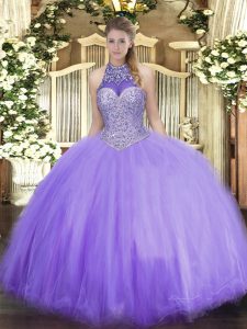 Dazzling Lavender Sleeveless Beading Floor Length 15th Birthday Dress