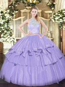 Organza Sleeveless Floor Length Quinceanera Gown and Lace and Ruffled Layers