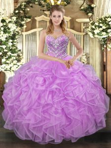 Clearance Lilac Lace Up Vestidos de Quinceanera Beading Sleeveless Floor Length