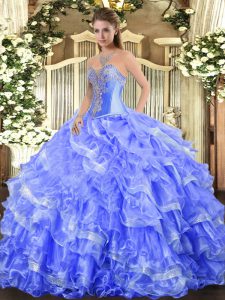Blue Sweetheart Neckline Beading and Ruffled Layers Quinceanera Dresses Sleeveless Lace Up