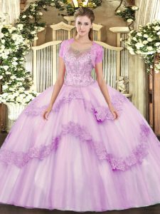 Captivating Lilac Scoop Neckline Beading and Appliques Sweet 16 Dress Sleeveless Clasp Handle