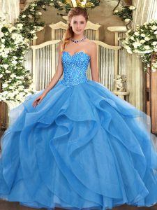 Ball Gowns 15 Quinceanera Dress Baby Blue Sweetheart Tulle Sleeveless Floor Length Lace Up
