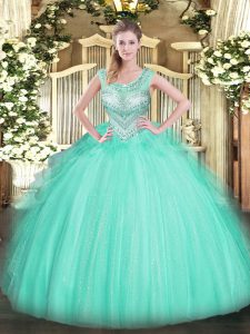 Sumptuous Apple Green Lace Up Sweet 16 Dresses Beading Sleeveless Floor Length