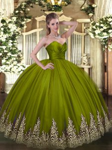 Sweetheart Sleeveless Party Dress for Girls Floor Length Appliques Olive Green Tulle