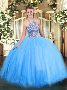 New Style Tulle Sleeveless Floor Length Quince Ball Gowns and Beading
