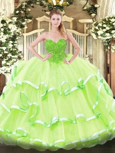 Beautiful Sweetheart Sleeveless Lace Up Quinceanera Dresses Yellow Green Organza