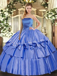 Extravagant Floor Length Ball Gowns Sleeveless Blue Ball Gown Prom Dress Lace Up