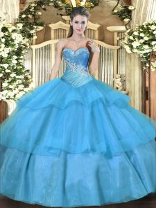 Nice Tulle Sleeveless Floor Length Sweet 16 Quinceanera Dress and Beading and Ruffled Layers