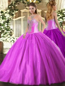 Luxurious Beading Quinceanera Gowns Lilac Lace Up Sleeveless Floor Length