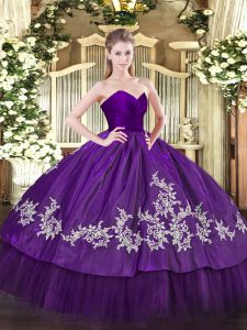 Fantastic Purple Quinceanera Gowns Military Ball and Sweet 16 and Quinceanera with Embroidery Sweetheart Sleeveless Zipper
