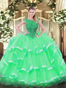 Comfortable Apple Green Sleeveless Beading and Ruffled Layers Floor Length Sweet 16 Quinceanera Dress