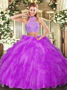 Smart Floor Length Criss Cross Sweet 16 Dress Fuchsia for Military Ball and Sweet 16 and Quinceanera with Beading and Ruffles
