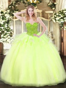 Fabulous Beading Sweet 16 Dresses Yellow Green Lace Up Sleeveless Floor Length