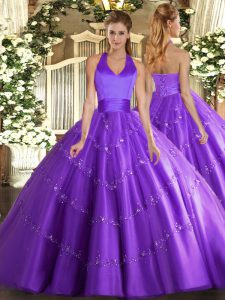 Floor Length Ball Gowns Sleeveless Purple Military Ball Gown Lace Up