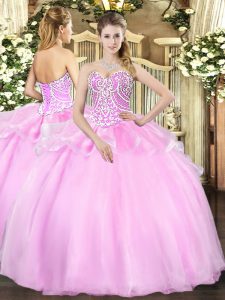Ball Gowns 15th Birthday Dress Pink Sweetheart Organza Sleeveless Floor Length Lace Up